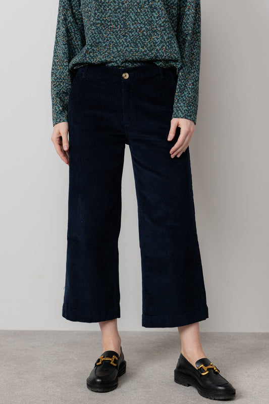 Lily & Me Isla Jumbo Cord Cropped Trousers Navy