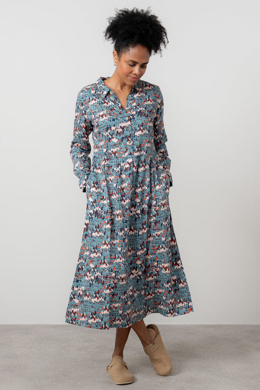 Lily & Me Seasons Geometric Clover Midi Shirt Dress Sea Mist