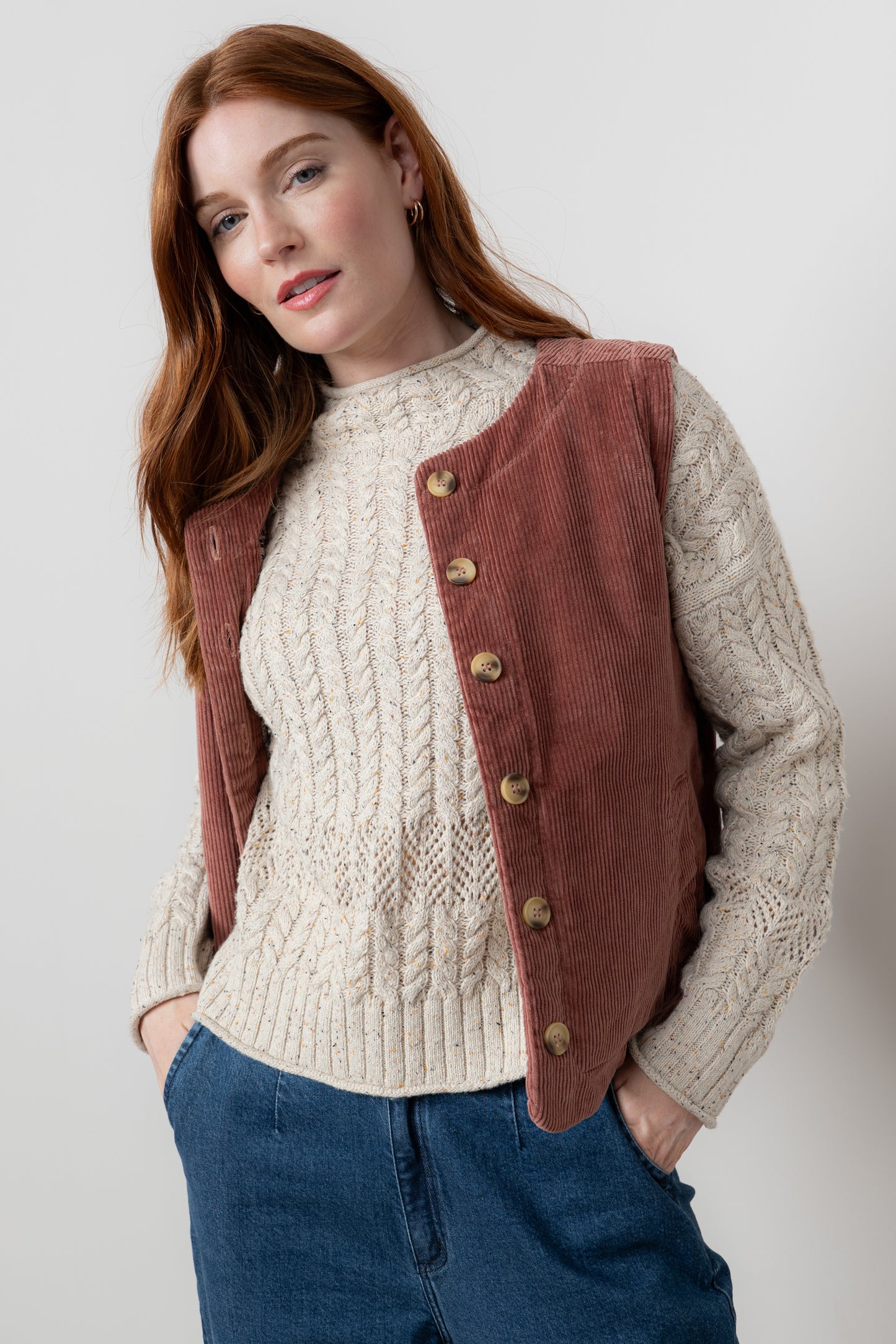 Lily & Me Dusk Jumbo Cord Gilet Antique Rose