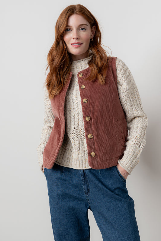Lily & Me Dusk Jumbo Cord Gilet Antique Rose
