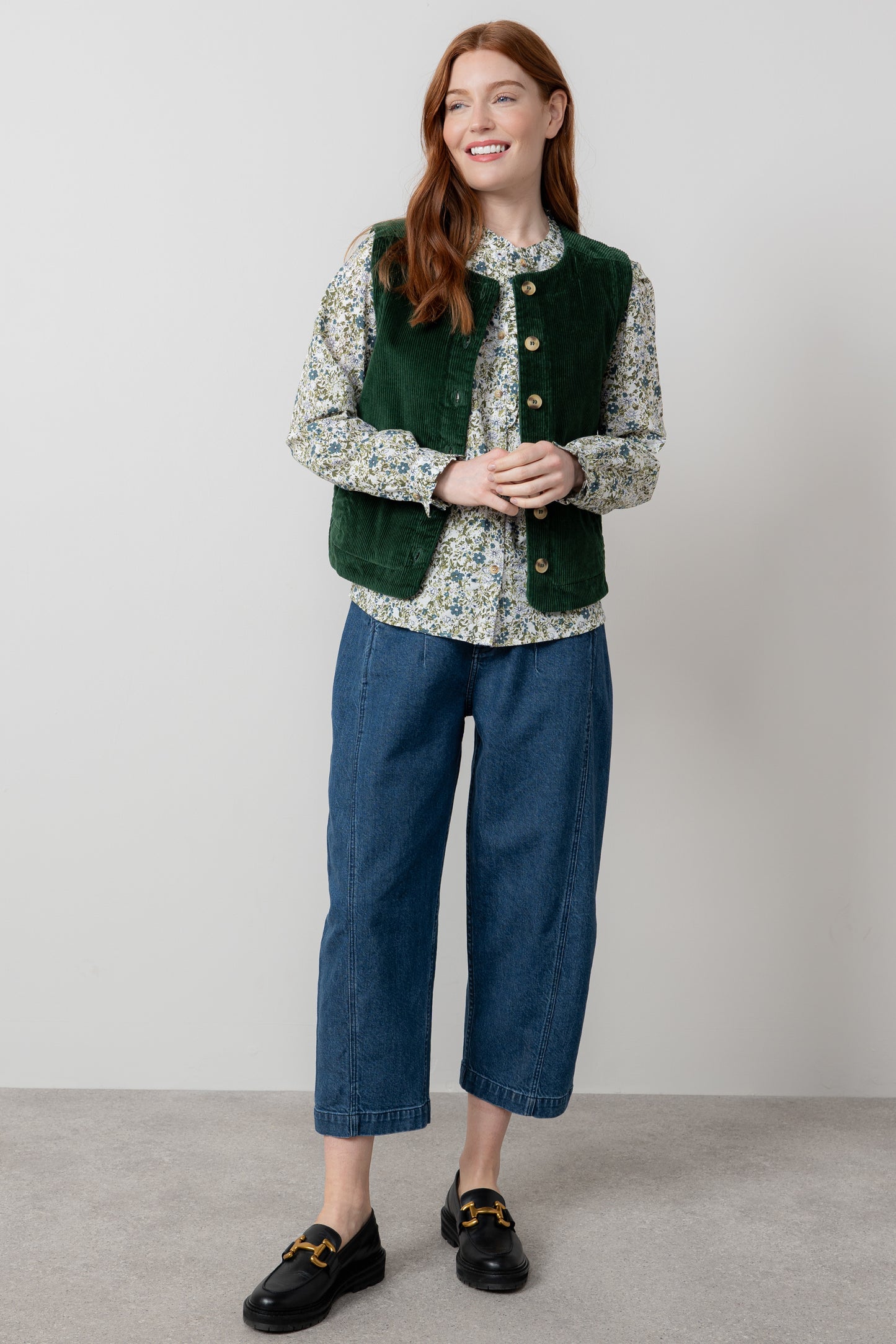 Lily & Me Dusk Jumbo Cord Gilet Pine Green