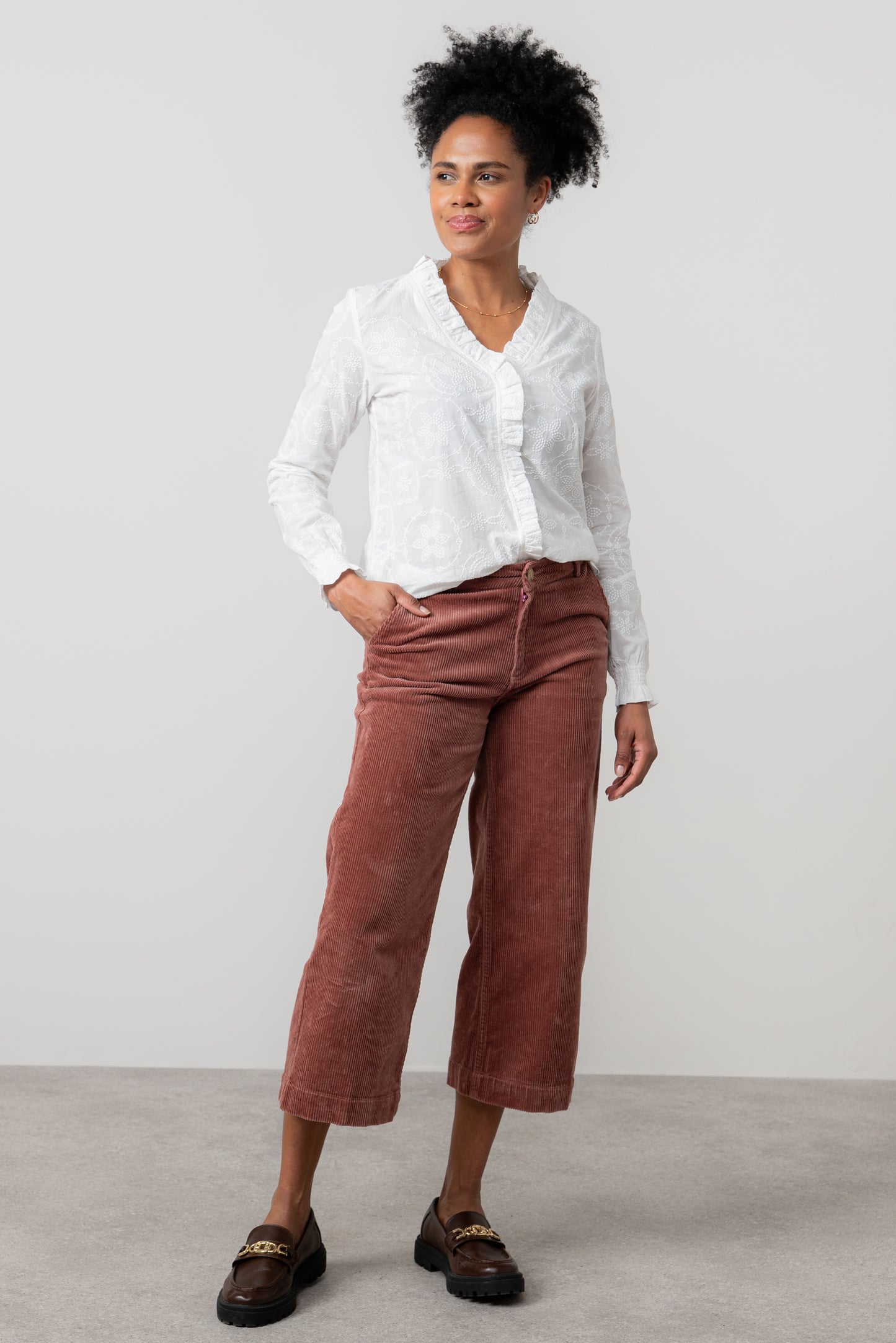 Lily & Me Isla Jumbo Cord Cropped Trousers Antique Rose