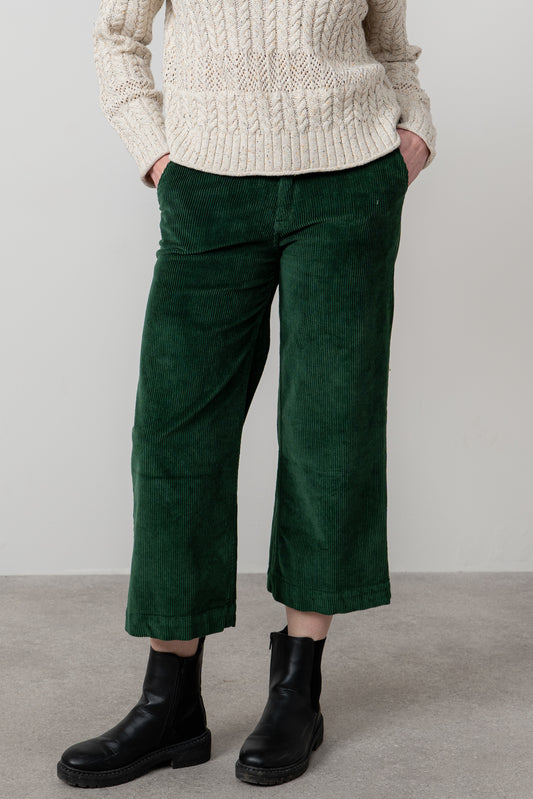 Lily & Me Isla Jumbo Cord Cropped Trousers Pine Green