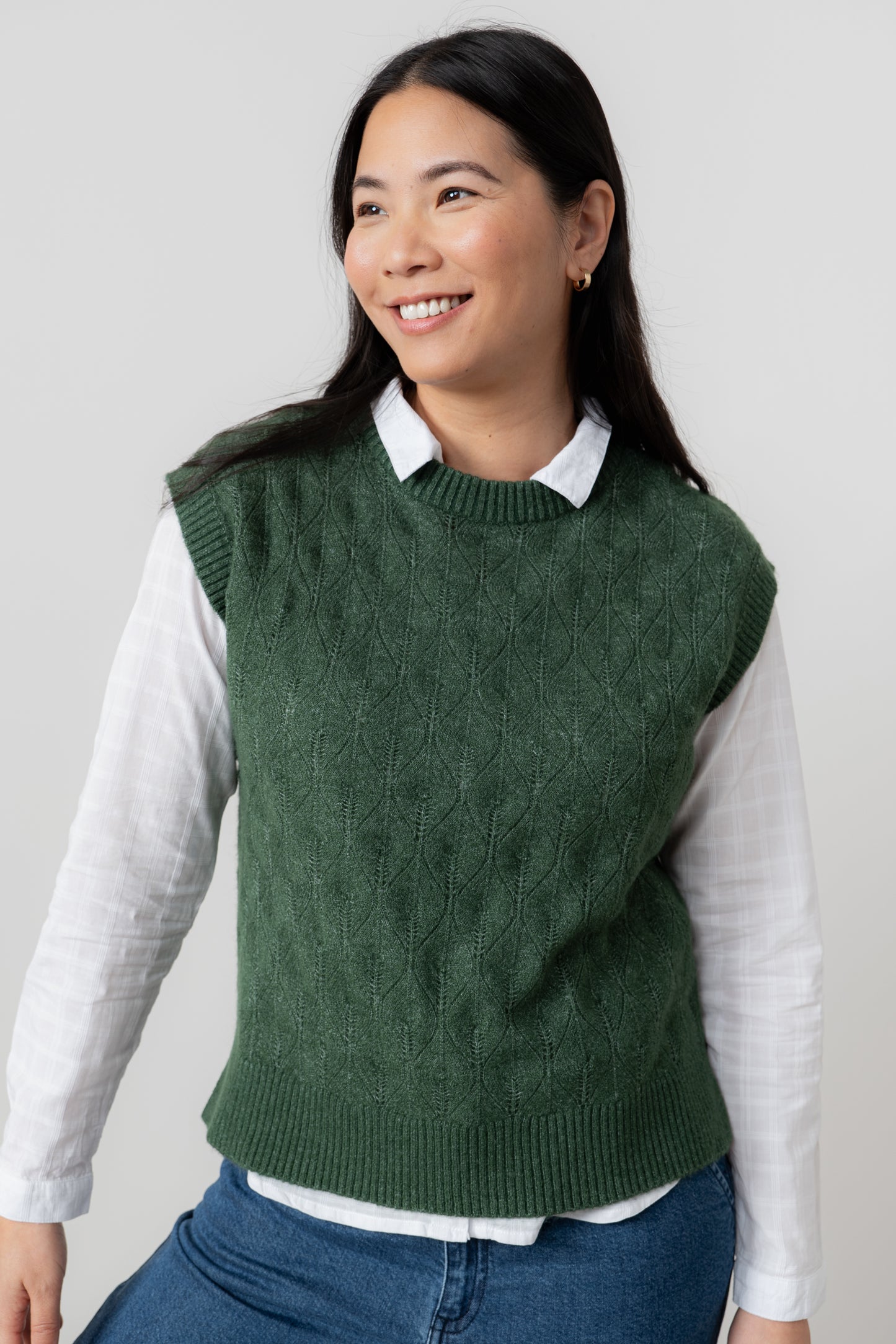 Lily & Me Wallace Pointelle Knit Tank Pine Green