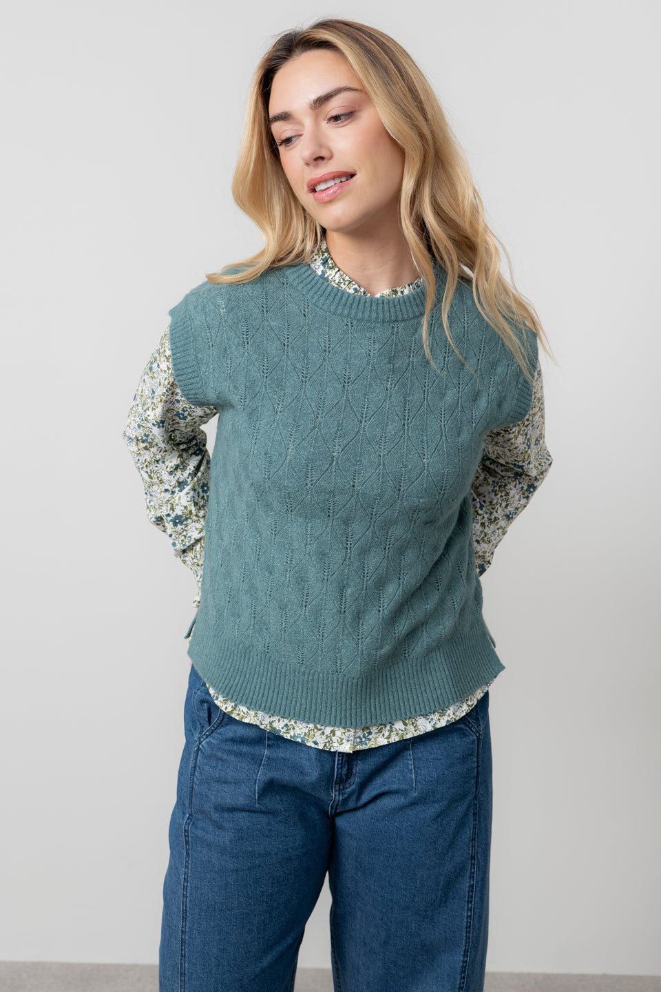 Lily & Me Wallace Pointelle Knit Tank Sea Mist