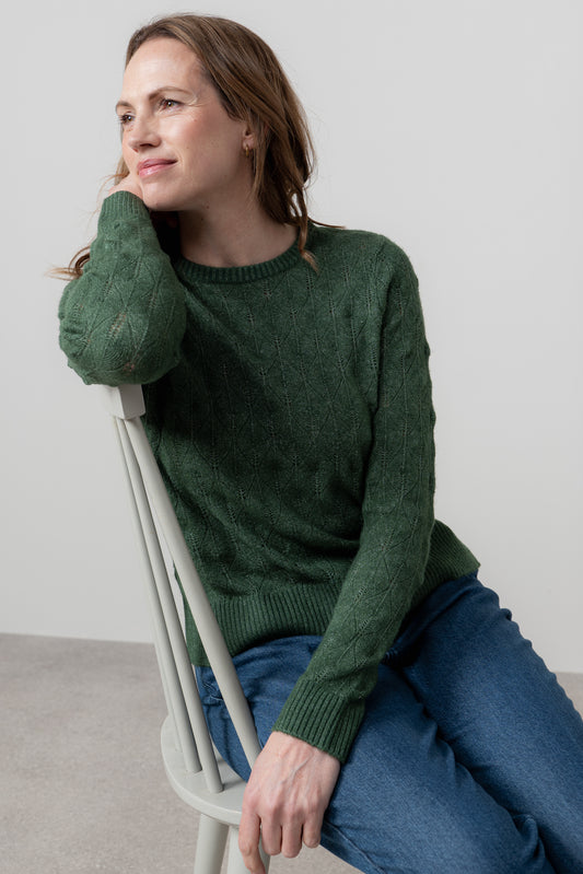 Lily & Me Haresfield Pointelle Knit Jumper Pine Green