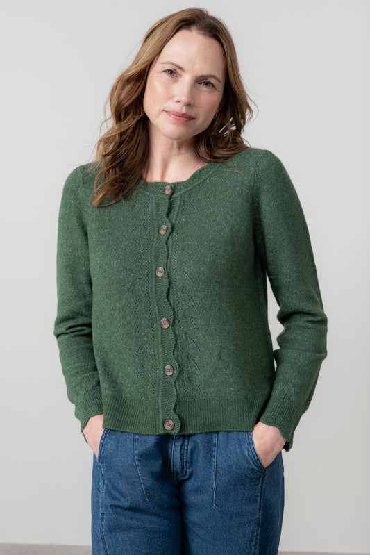 Lily & Me Layla Pointelle Knit Cardigan Pine Green