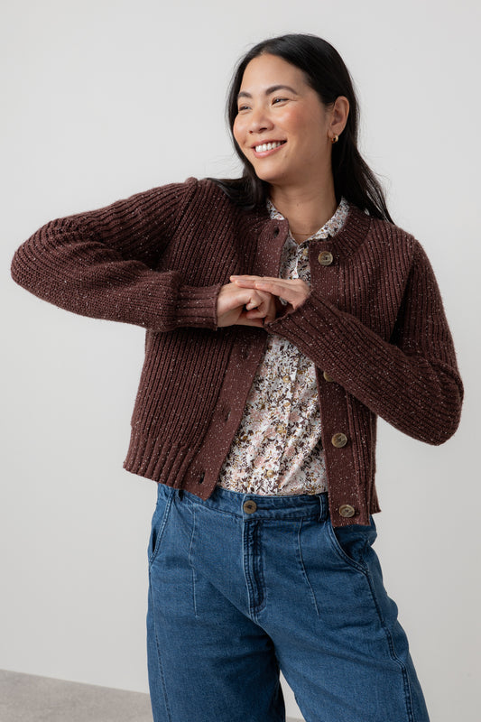 Lily & Me June Fleck Knit Rib Cardigan Chocolate