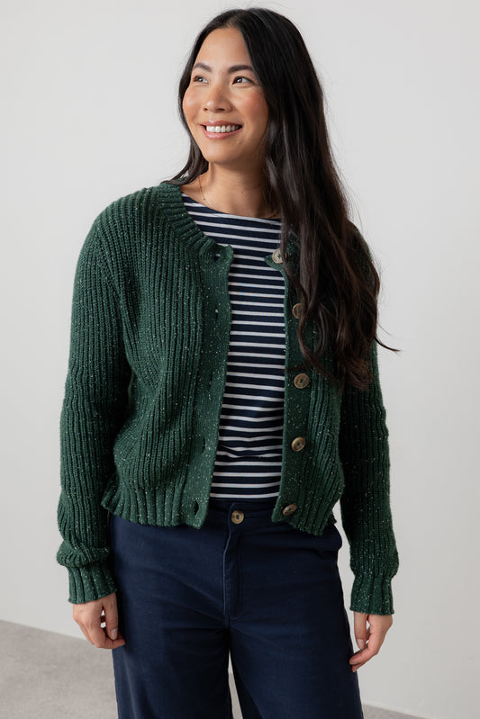 Lily & Me June Fleck Knit Rib Cardigan Pine Green