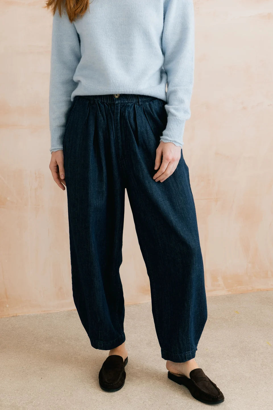Lily & Me Ayla Barrel Leg Dark Wash Denim Trousers
