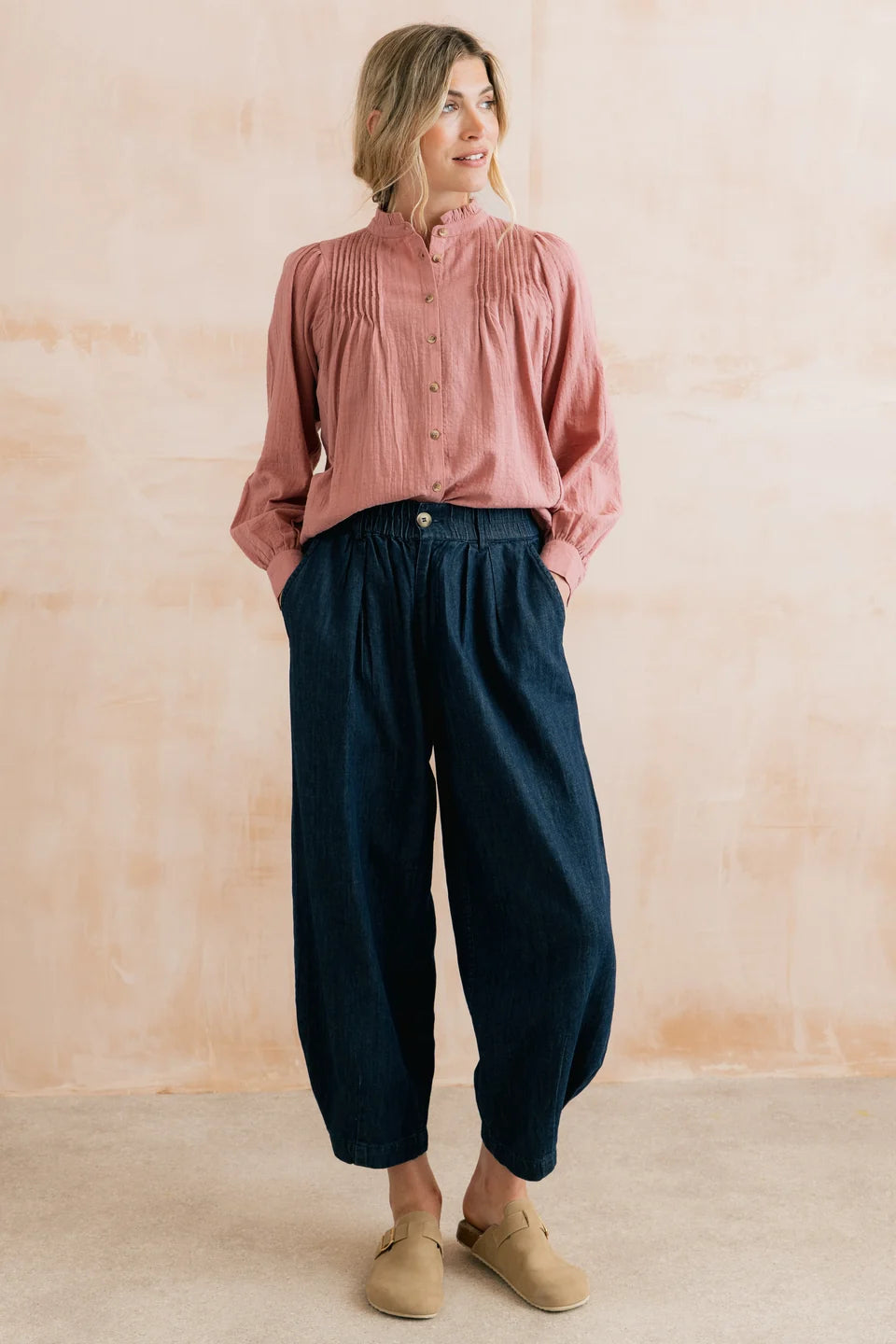 Lily & Me Ayla Barrel Leg Dark Wash Denim Trousers