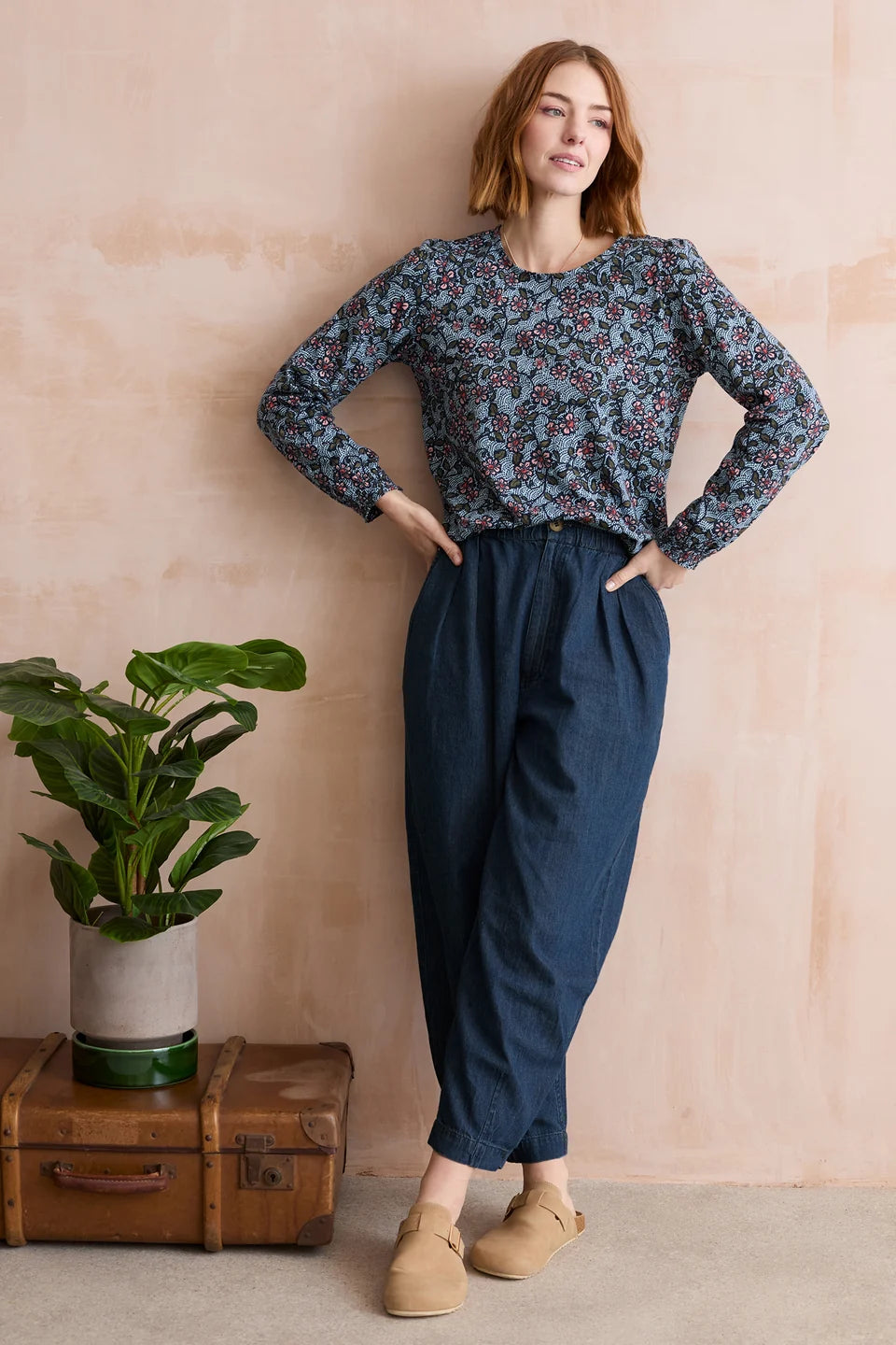 Lily & Me Ayla Barrel Leg Dark Wash Denim Trousers