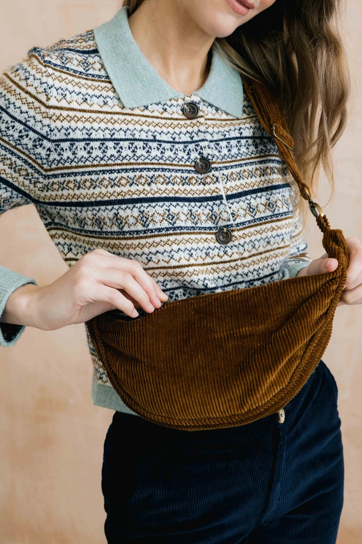 Lily & Me Jumbo Cord Sling Bag in Burnt Caramel