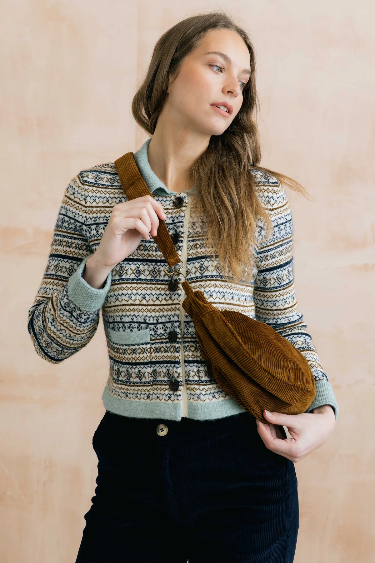 Lily & Me Jumbo Cord Sling Bag in Burnt Caramel