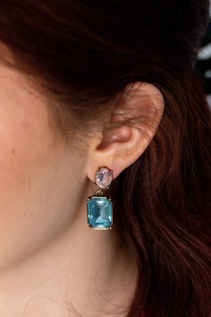 LAST TRUE ANGEL Gem Drop Earrings in Rose & Aquamarine