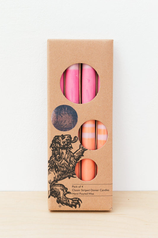 Striped Orange Flame, Venetian & Neyron Eco Dinner Candles, 4 pack