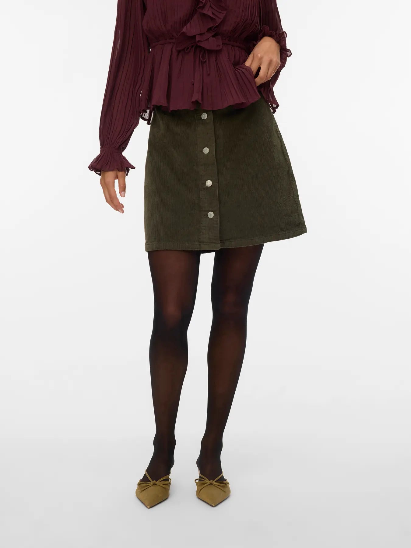 Vero Moda Etta Cord Skirt in Khaki