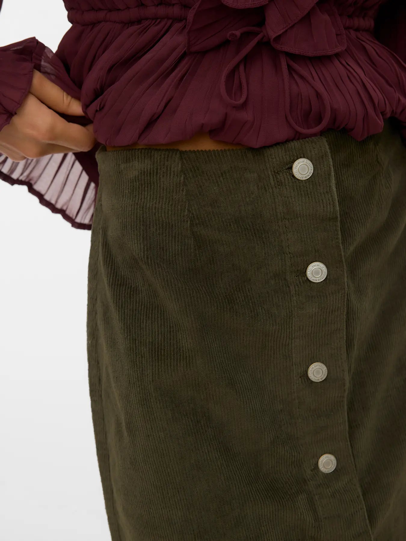 Vero Moda Etta Cord Skirt in Khaki