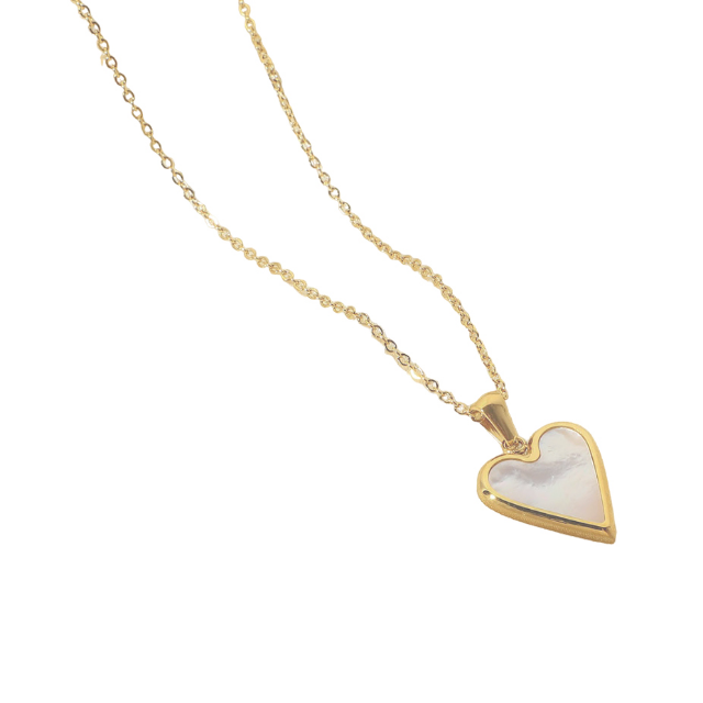 WHITE LEAF 18ct Plated Gold Mother of Pearl Heart Necklace