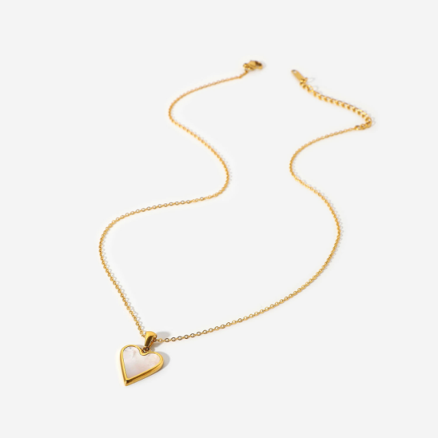 WHITE LEAF 18ct Plated Gold Mother of Pearl Heart Necklace