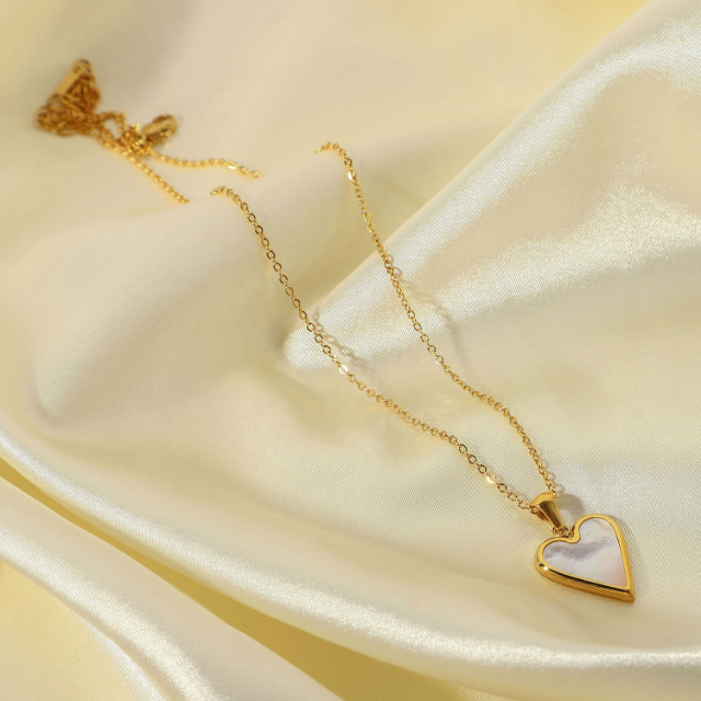 WHITE LEAF 18ct Plated Gold Mother of Pearl Heart Necklace