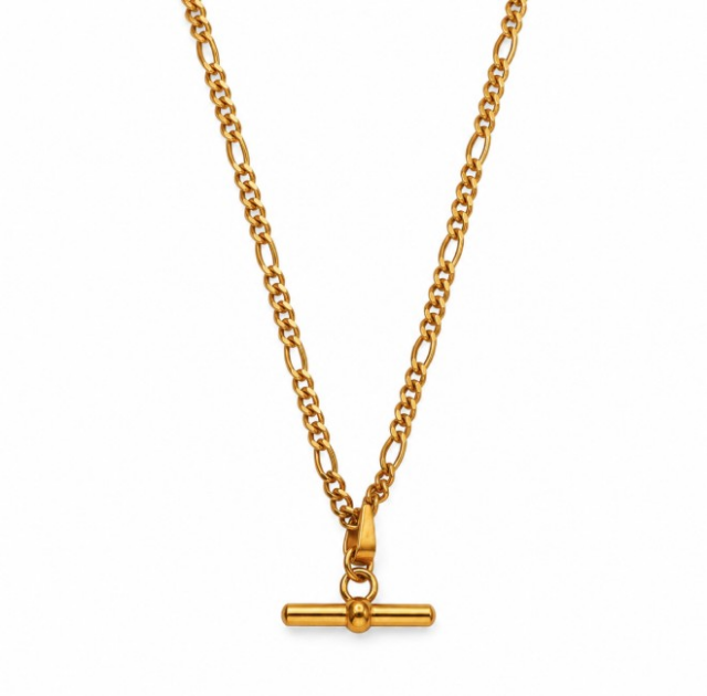 WHITE LEAF 18ct Plated Gold Curb Chain T Bar Necklace