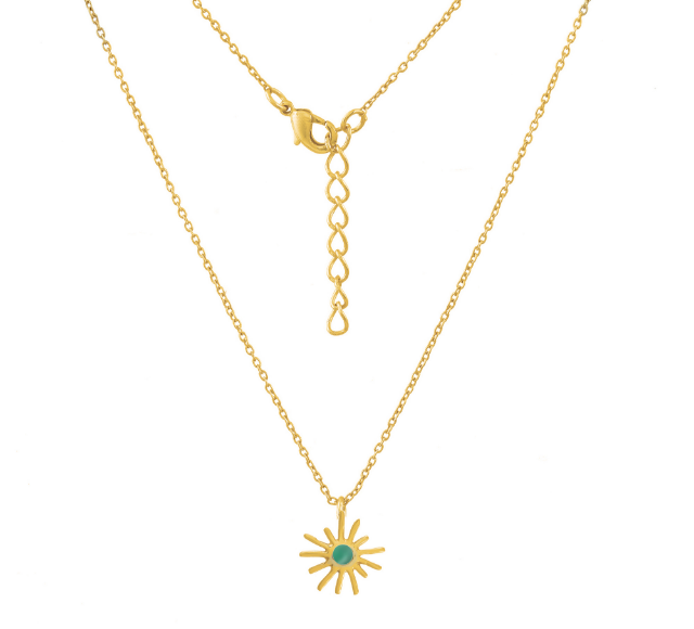 WHITE LEAF 18ct Plated Gold Sunburst Necklace with Amazonite