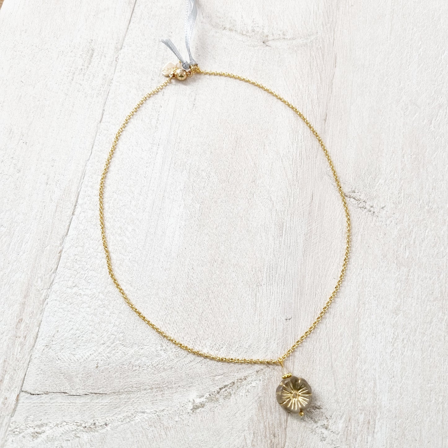 Gold Quartz Gemstone Pansy Chain Necklace