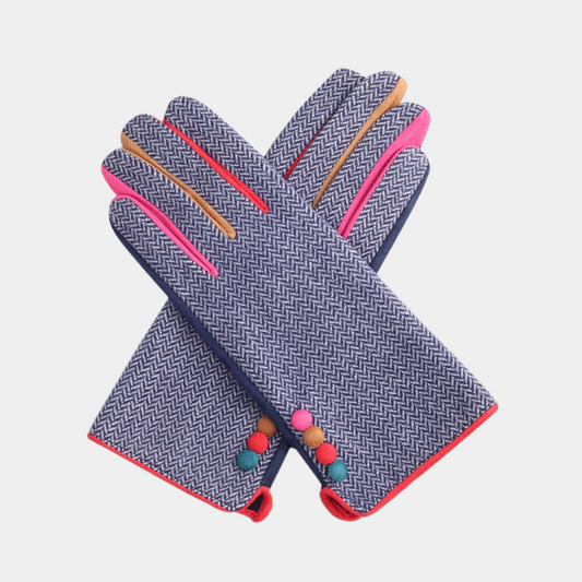 Colour Block Gloves Navy Tweed