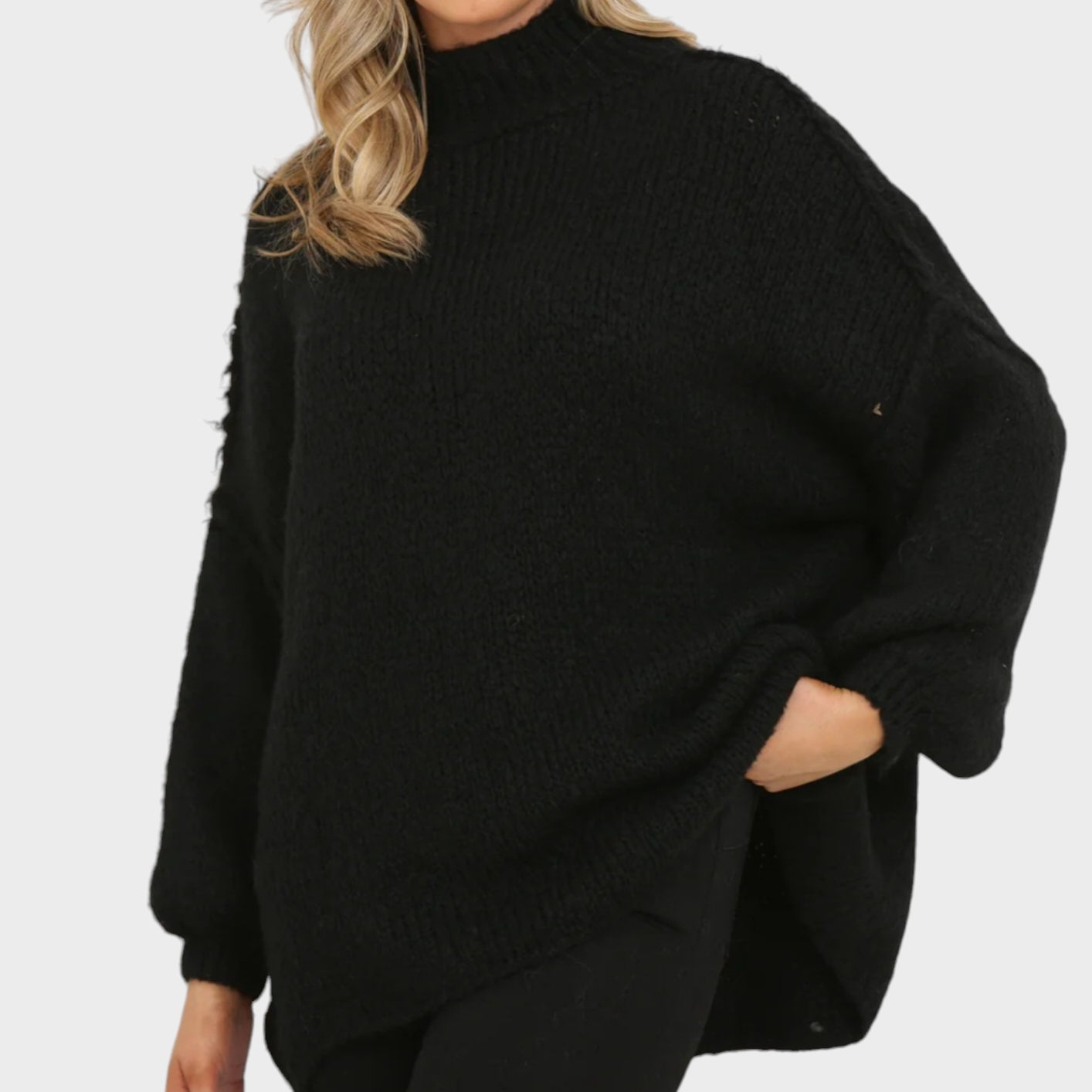 Balloon Sleeve Mohair Jumper in Black