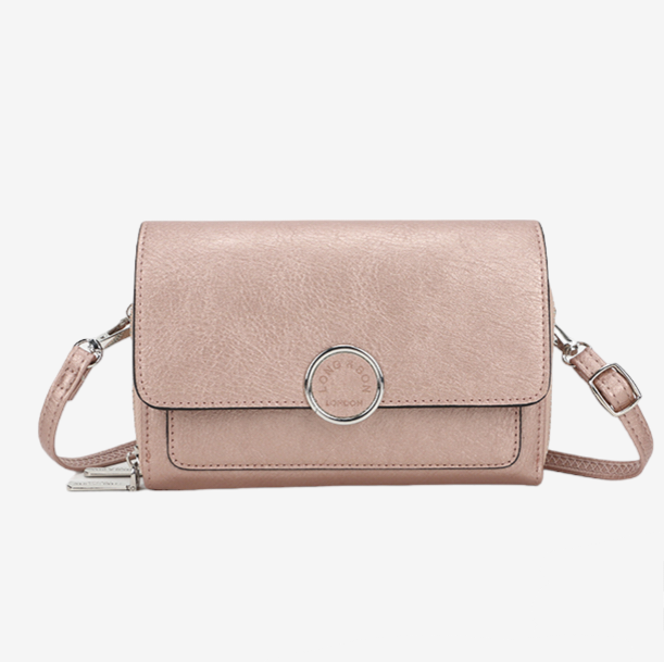Double Zip Cross Body Bag in Rose Gold