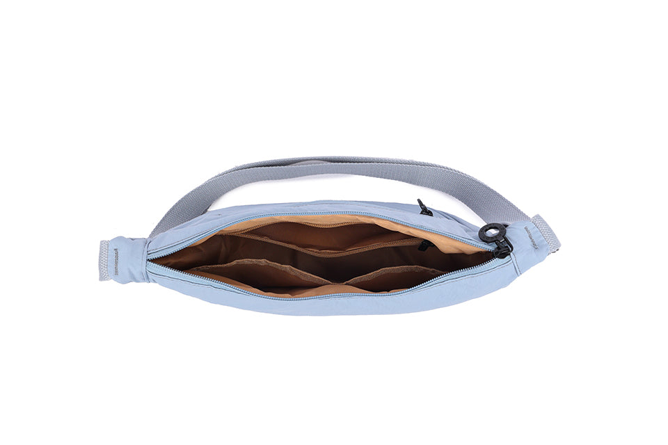 Sling Zip Front Cross Body Bag in Powder Blue