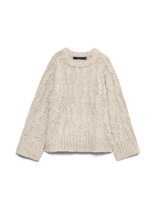 Vero Moda Ingrid Cable Knit Jumper Oatmeal