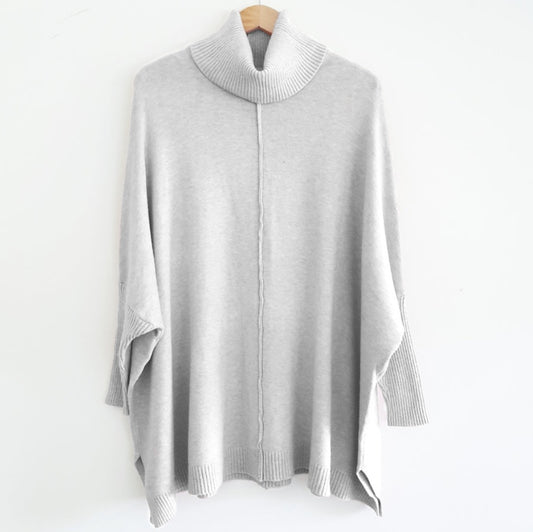 Rylie Roll Neck Jumper in Light Grey