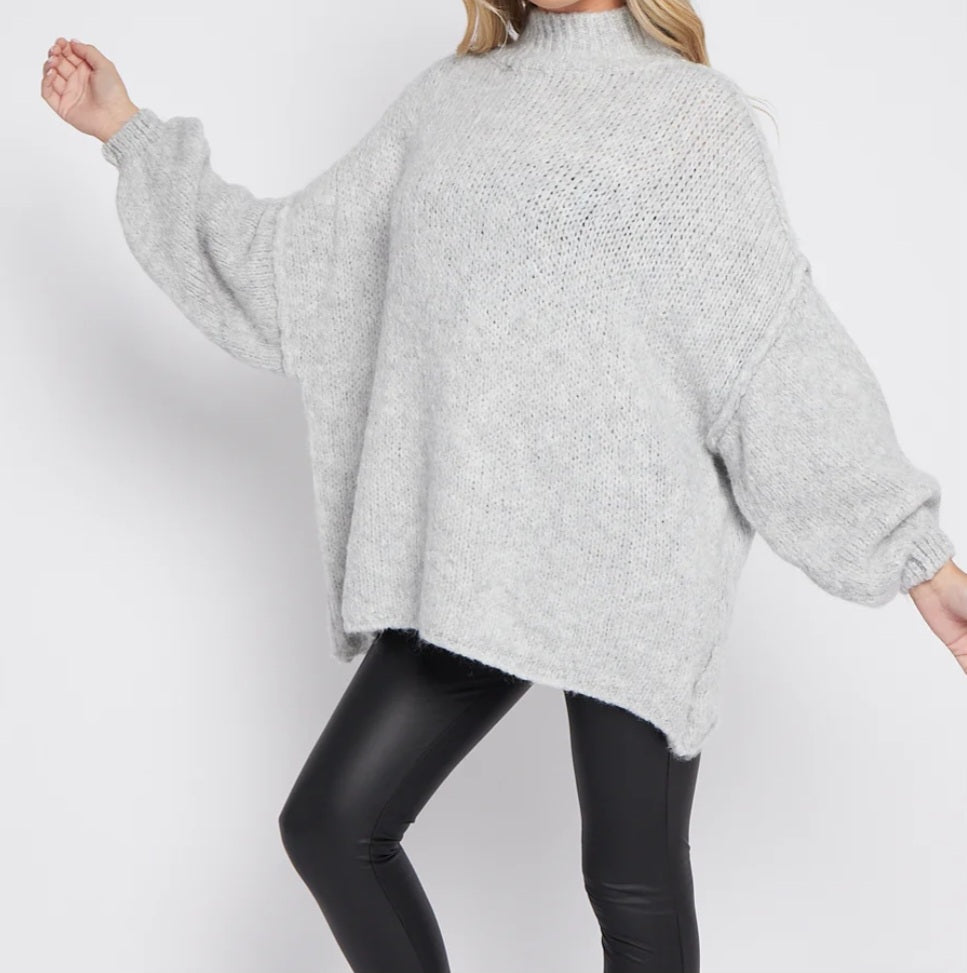 Balloon Sleeve Mohair Jumper in Grey