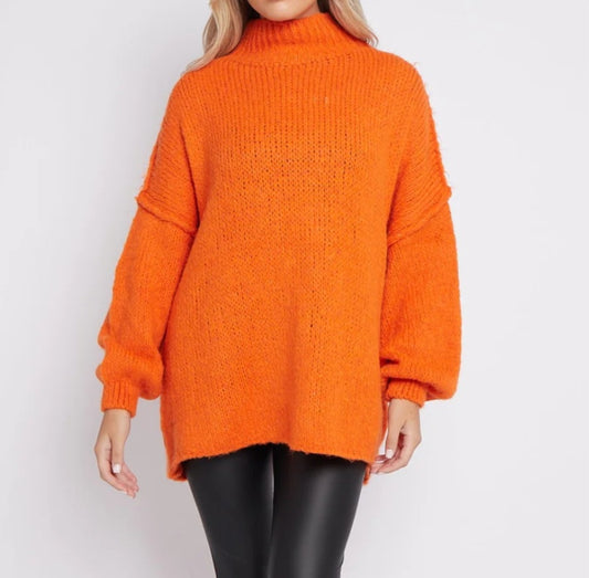 Balloon Sleeve Mohair Jumper in Orange