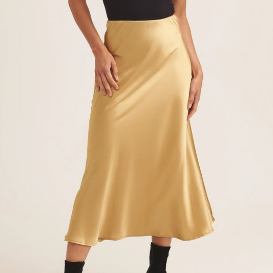 Champagne Gold Bias Cut Satin Skirt