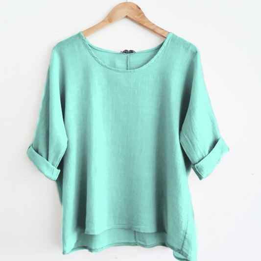Cropped Linen Top in Turquoise