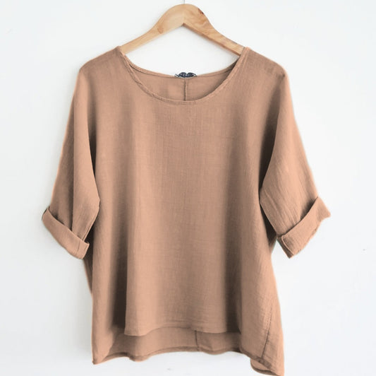 Cropped Linen Top in Sandstone