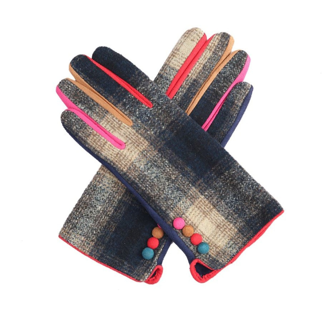 Colour Block Gloves Navy Check