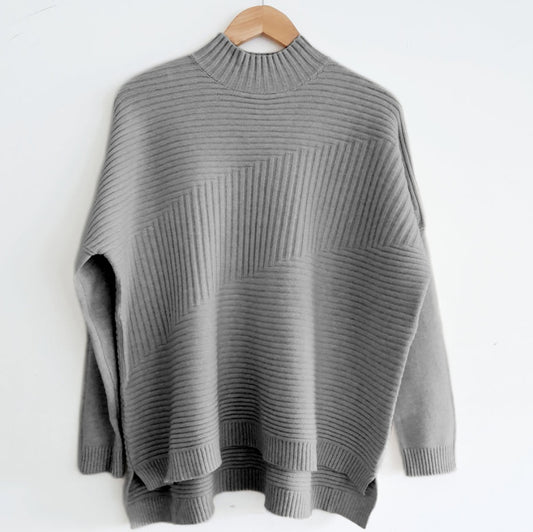 Ribbed Funnel Neck Jumper in Dark Grey