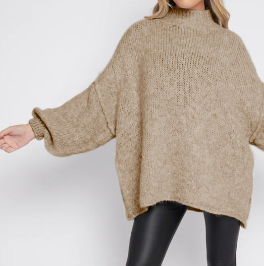 Balloon Sleeve Mohair Jumper in Oatmeal