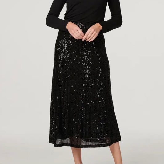 Black Sequin Midi Skirt