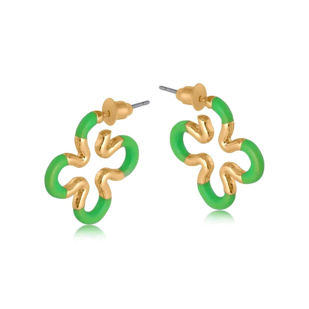 Astra Squiggle Two Tone Enamelled Earrings in Green