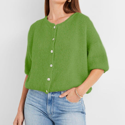 Mohair Cropped Cardi in Apple Green