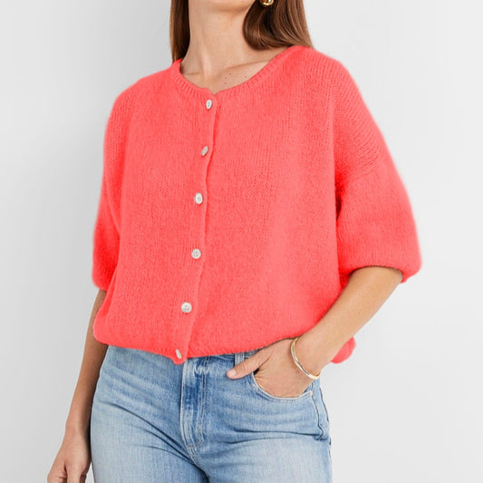 Mohair Cropped Cardi in Coral