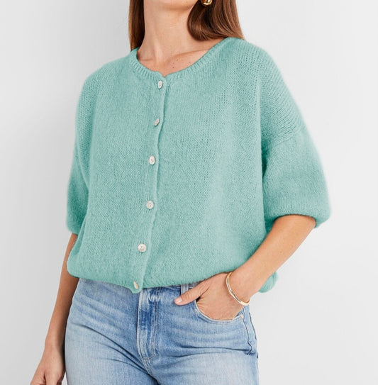 Mohair Cropped Cardi in Seafoam