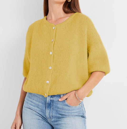 Mohair Cropped Cardi in Ochre