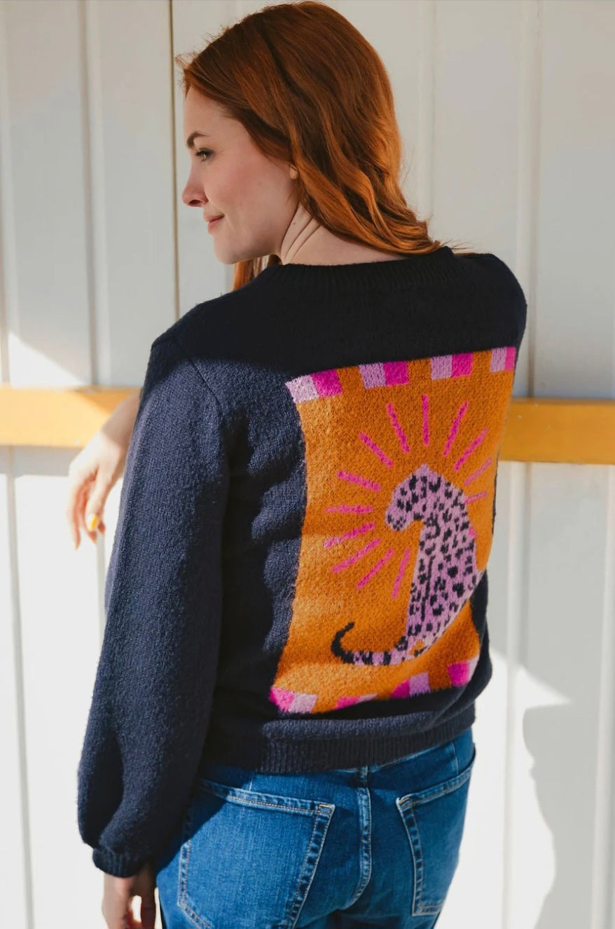 Sugarhill Brighton Essie Leopard Jumper in Navy