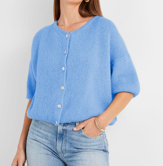 Mohair Short Sleeve Cardi in Cornflower